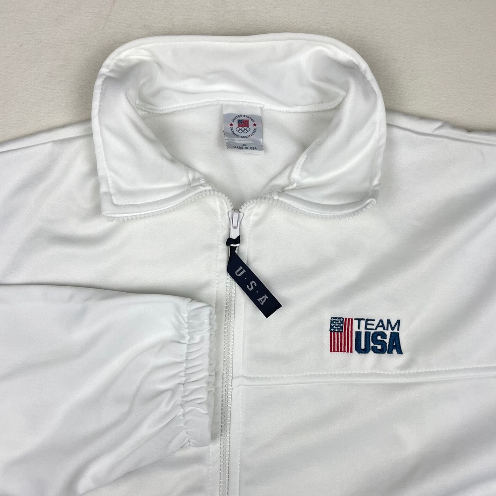 Vintage Team USA Olympics Track Jacket Mens XL White Full Zip Made in USA